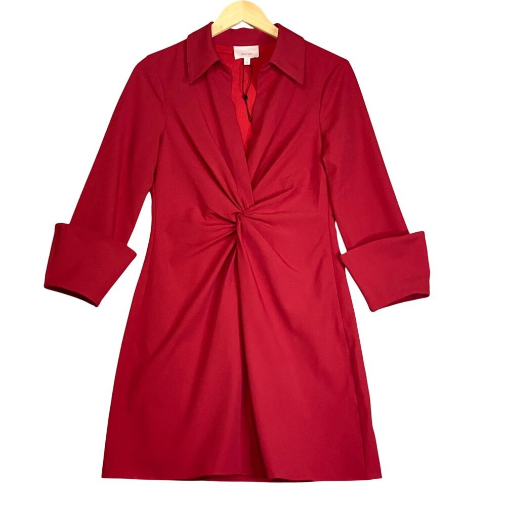 Cinq à Sept Red McKenna Long Sleeve Knot-Front Mini Shirt Dress Size 6 NEW!